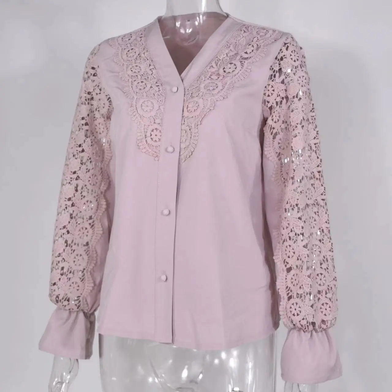 Spring and Summer Fashion New Women's Clothing Design Sense White Lace Long Sleeve Lace Hollowed Western Style Women's Shir