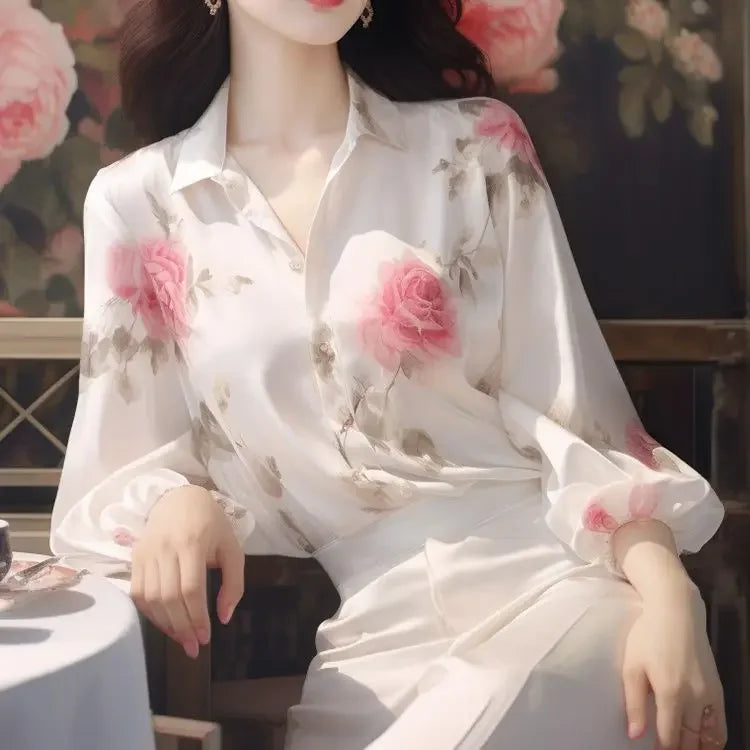 Woman Top Simplicity with Designs Shirts & Blouses for Women Pattern Crop Fashion Elegant Social Clothing Trend Modern Long