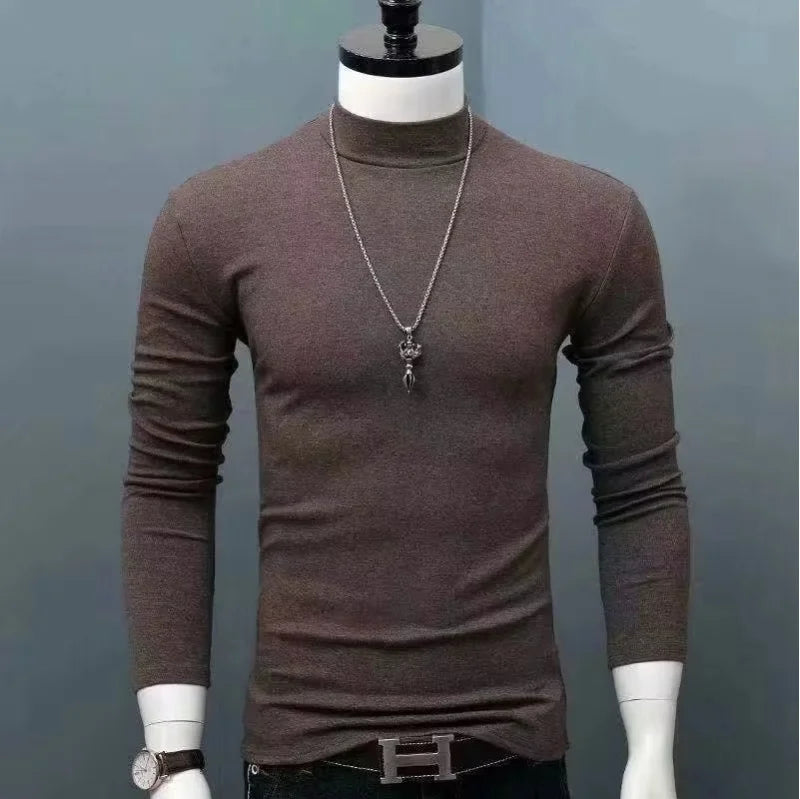 Camiseta de algodón de cuello alto y corte ajustado para hombre