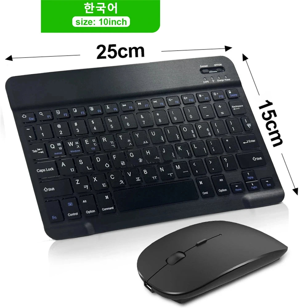 Teclado y ratón inalámbricos Bluetooth para IOS Android Windows Tablet para iPad Air Mini Pro teclado español coreano portugués ruso