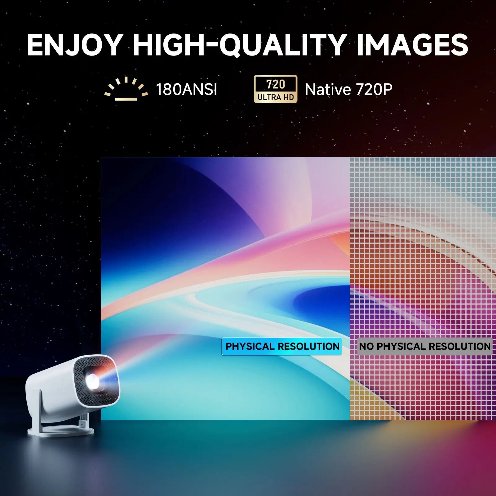 Smart Projector 4K Android 14 Projector Supports 1080p HD Video WiFi 6 BT5.0 Native 720p Home Theater Outdoor Portable Projector