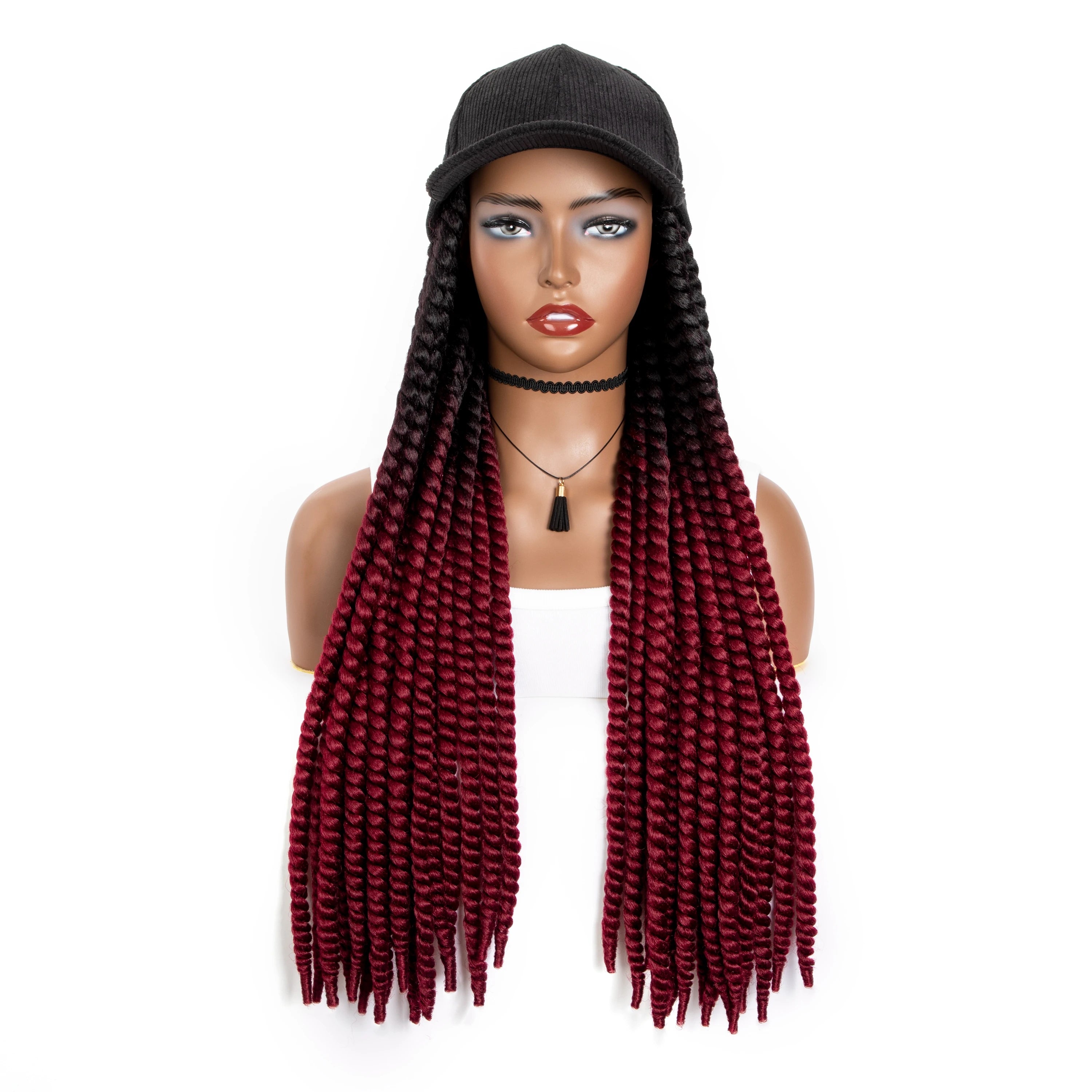 WIGERA Ombre Black Blue-purple Synthetic Havana Mambo Twist Braided Hair Extensions Cap Wig Spring Braiding With Bucket Hat