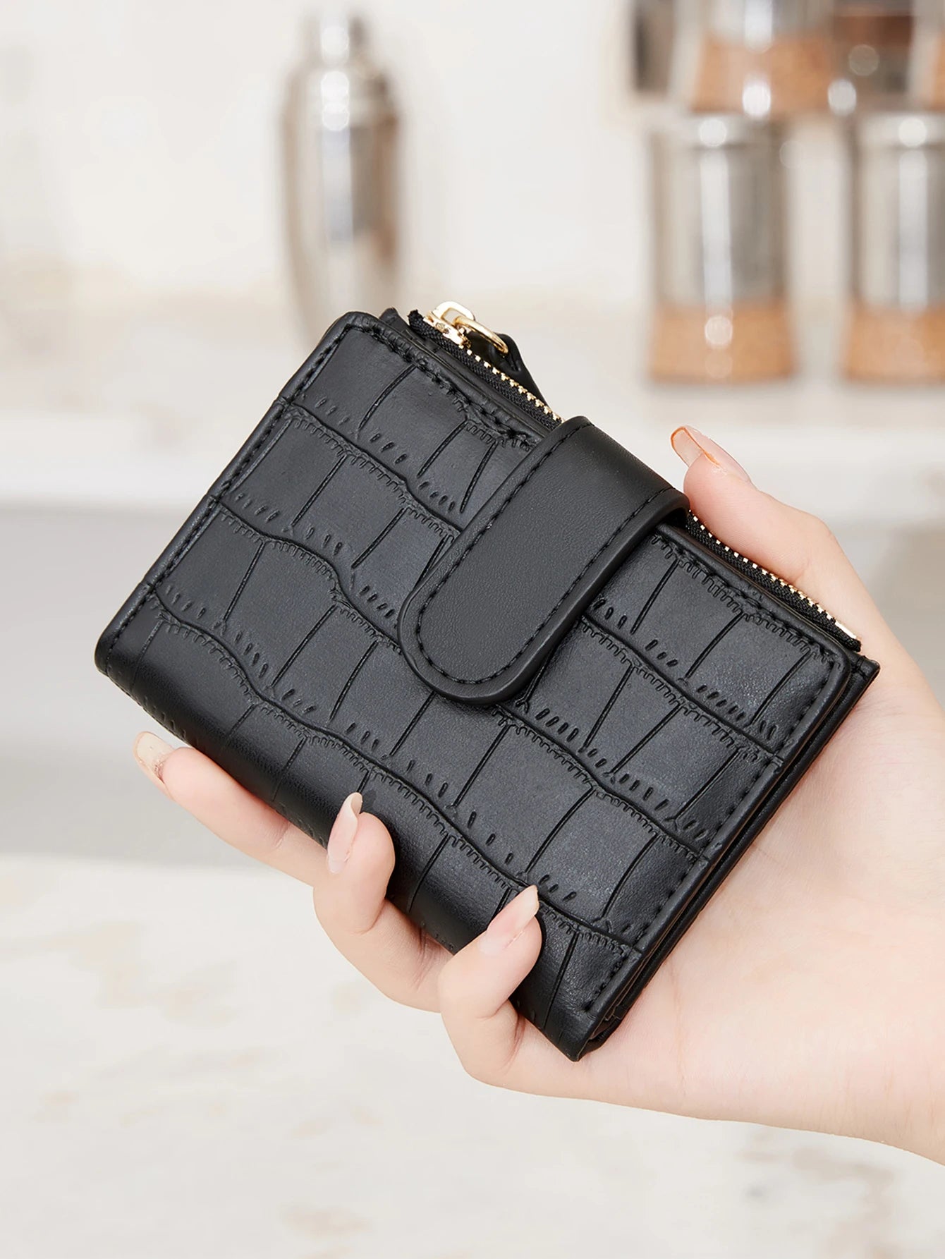 Klassisk luksuslommebok med kortklips, liten, multifunksjonell, PU-håndveske i skinn, ensfarget, dobbel fold, dame, ZeroWallet