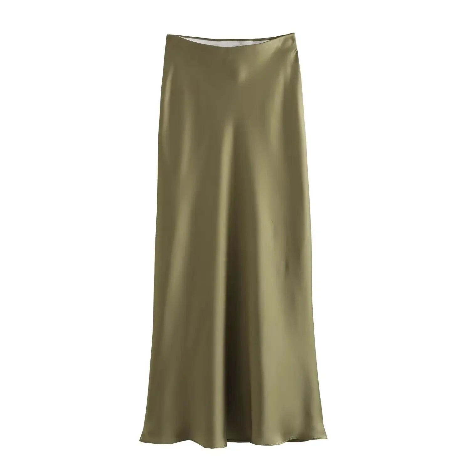 Willshela Falda de satén negra para mujer, falda larga elegante de cintura alta para mujer, falda midi de moda de verano, faldas de oficina para mujer