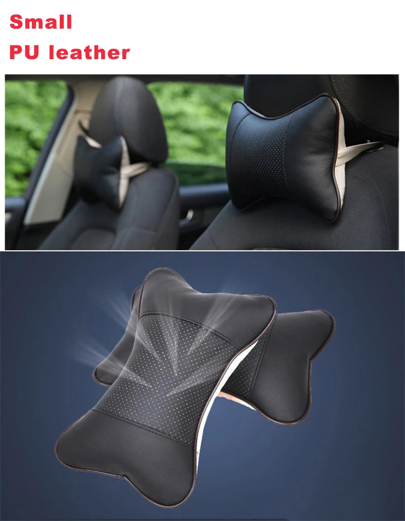 2PCS Top Quality Cowhide Car Neck Pillows Headrest Neck Pillow Support Auto Universal Seat Soft Breathable Interior Decoration