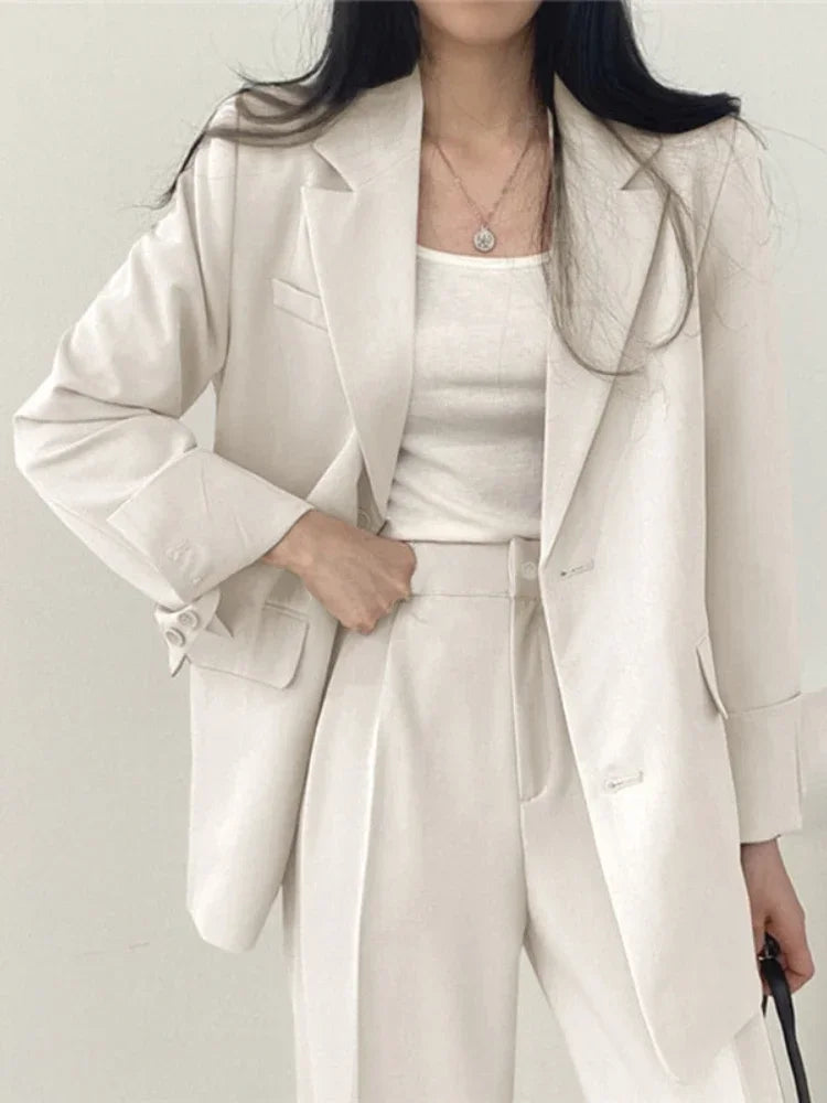 Elegant dresssett i to deler for kvinner – jakke og bukse i koreansk stil for vår og høst