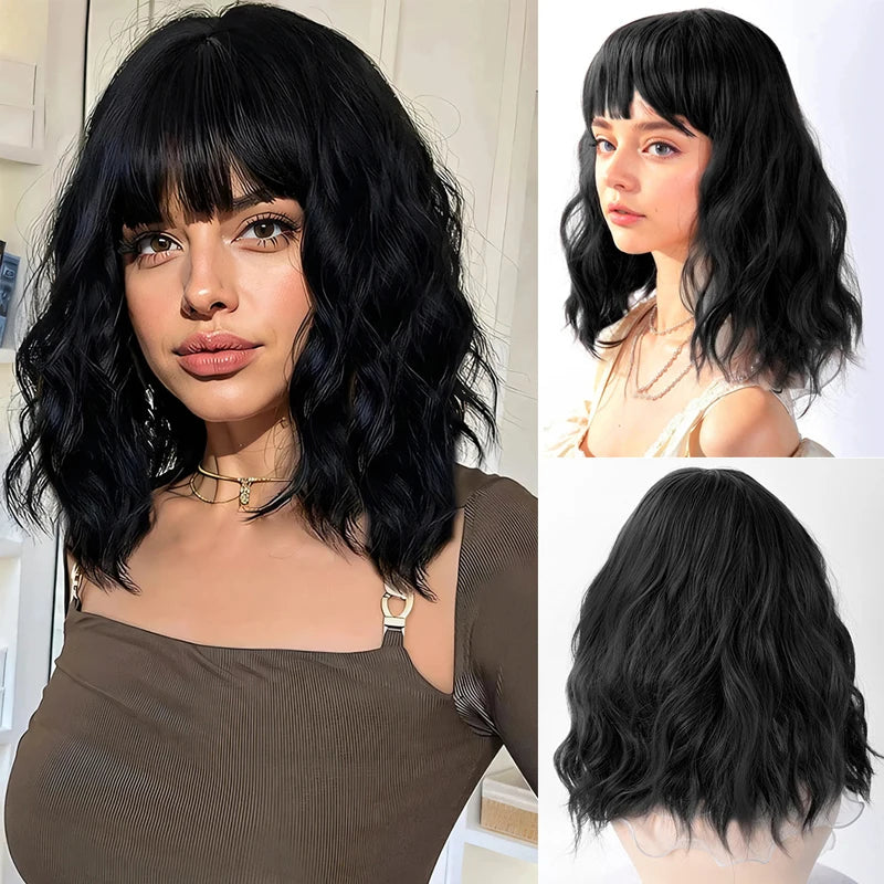 14Inch Pink Wig for Women Short Wavy Pastel Pink Wigs with Lace Shoulder Length Middle Part Curly Wavy  Wig