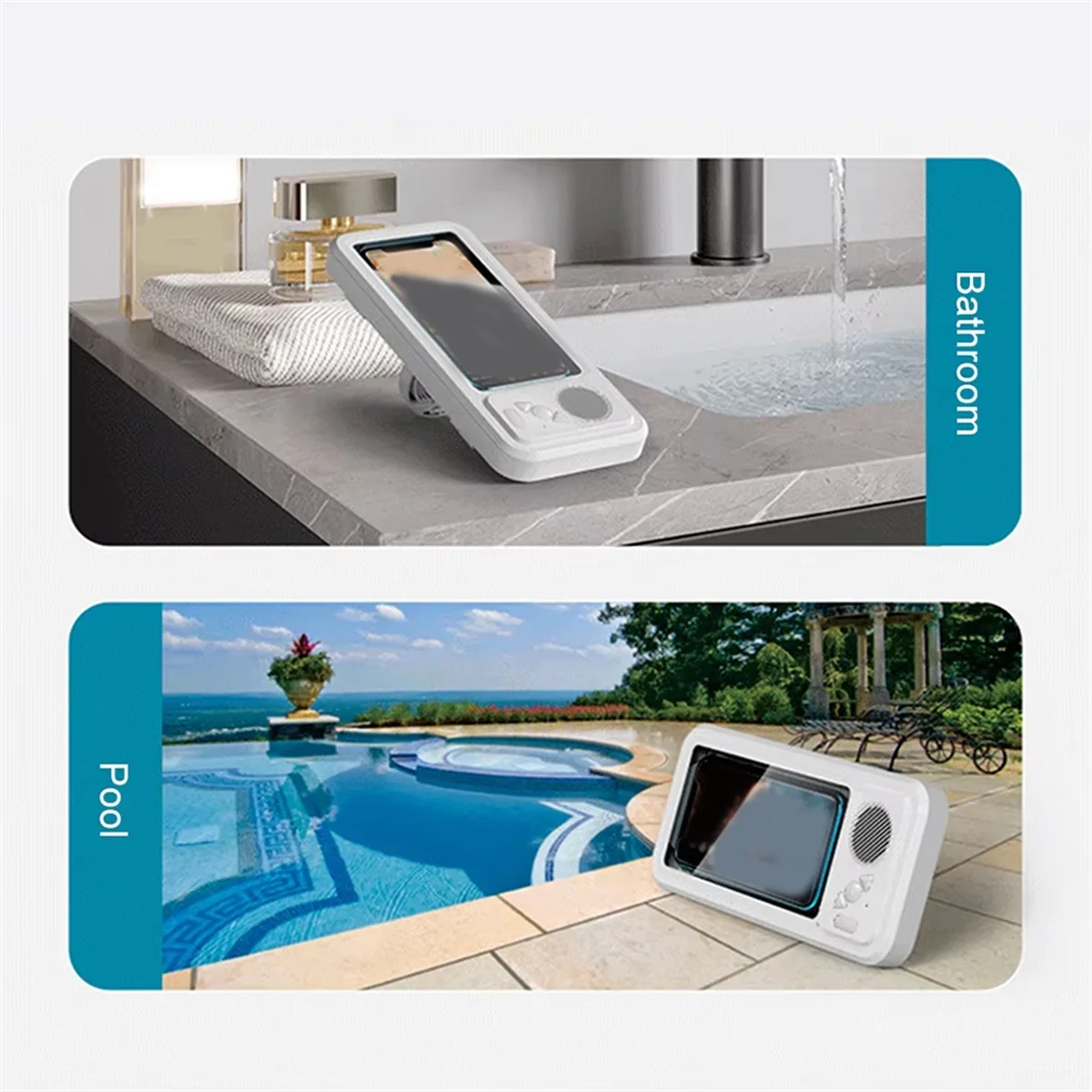 Shower Phone Holder with Bluetooth Speaker IPX4 Waterproof Anti-Fog Touch Screen Wall Mount for Shower Bathroom Black