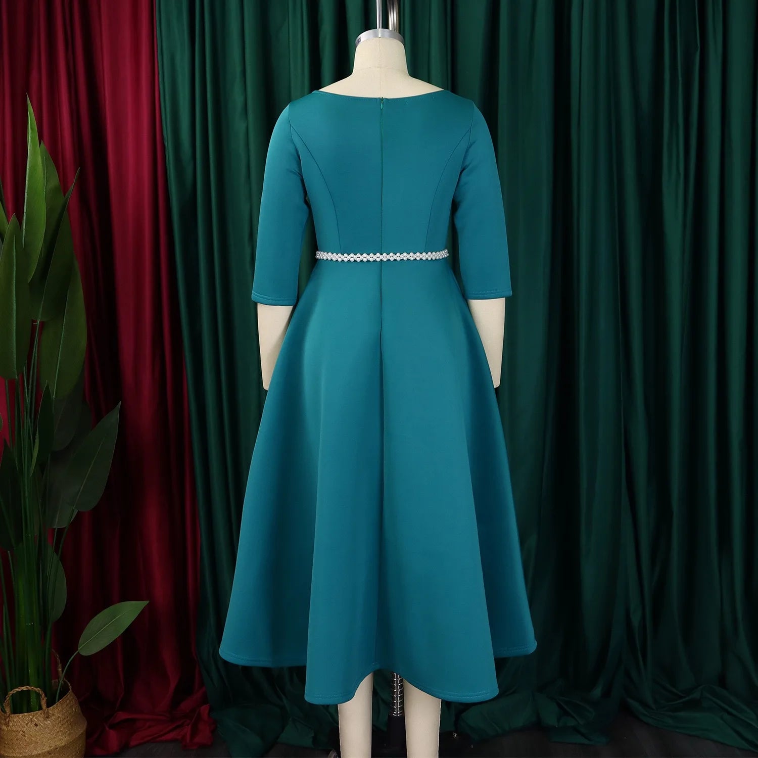 Luxury Dresses for Woman O Neck Full Sleeve Belt Waisted High Waisted Pleated A Line Ankle Length Elegant Female Birthday Gowns