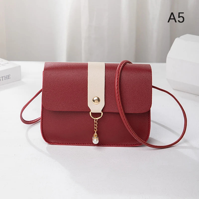 Pearl Pendant Fashion Small Shoulder Bags for Women PU Leather Crossbody Phone Messenger Bag Handbag Pouch Purses and Handbags