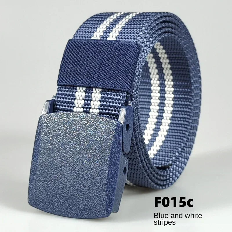 Ceintures en nylon à boucle automatique pour femmes, en toile, pour voyage en plein air, pantalons de sport haut de gamme, ceintures non métalliques pour hommes, blanc, noir, bleu, rouge