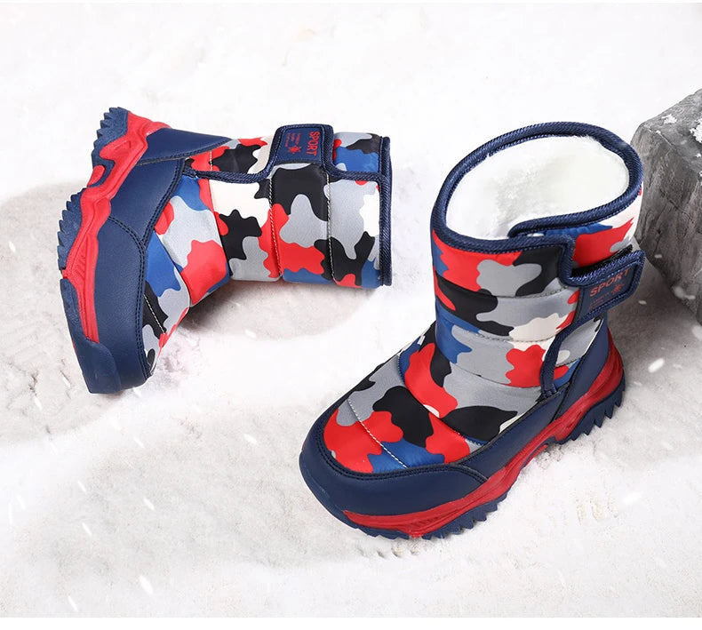 Winter Children Shoes Plush Waterproof Fabric Non-Slip Girl Shoes Rubber Sole Snow Boots Fashion Warm Outdoor Boots
