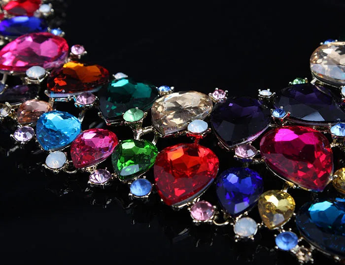 Luxury Super Shiny Colored Gems Crystal Jewelry Set Trendy Necklace Earring Women Wedding Bridesmaid Accessories Gift Wholesale