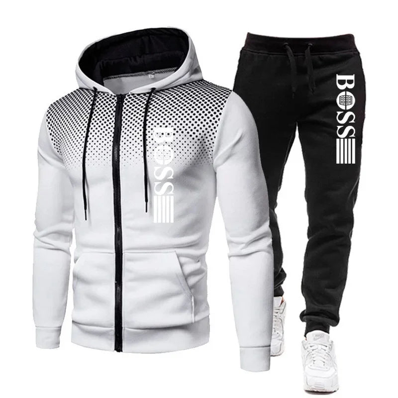2026 New Men's zippered hoodie + Casual Pants Set for Autumn and Winter fashion Fitness and Warm sportswear Two-piece set