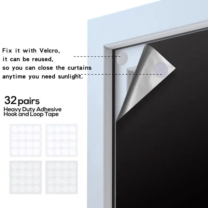 Cortina Opaca de Viaje Portátil DIY, Aislante Térmica para Ventana, Cortinas de Cocina Adhesivas sin Perforaciones, Tela Negra