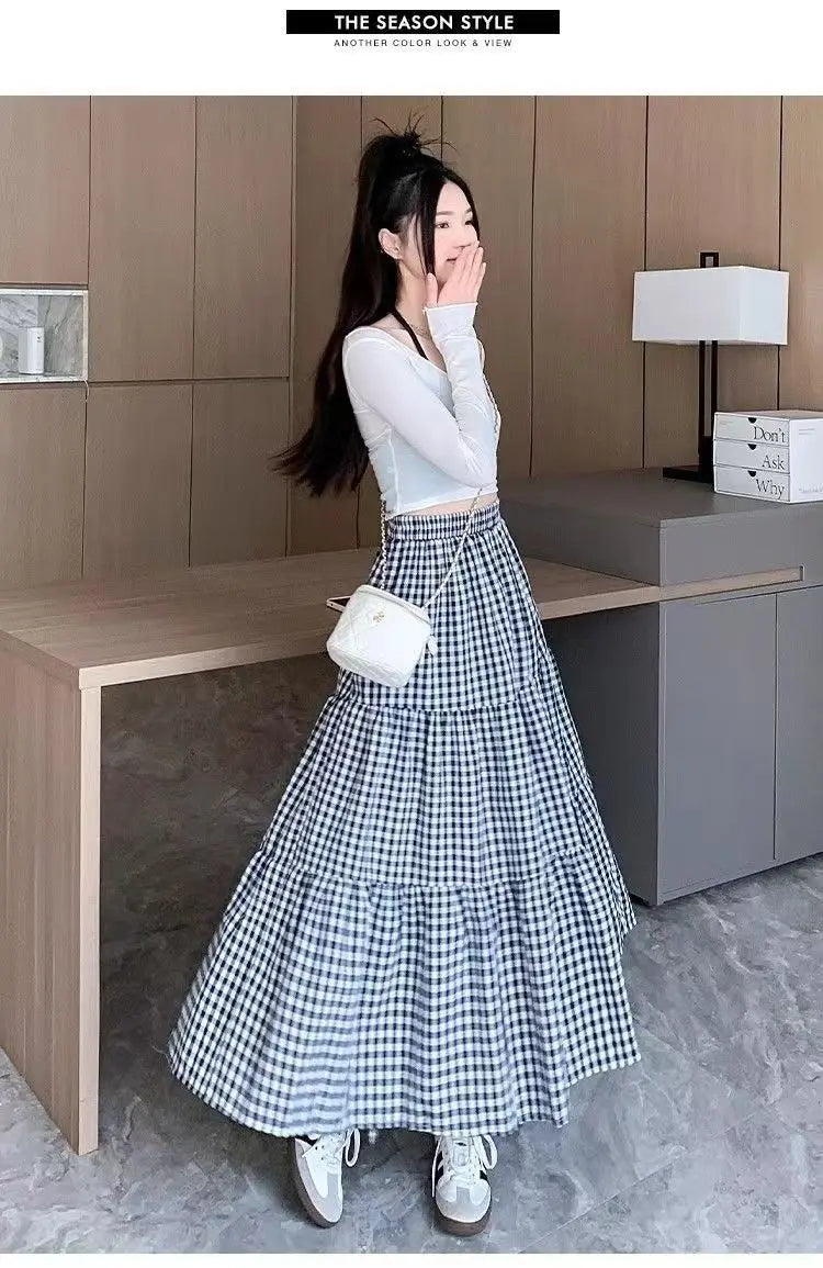 Jupe patchwork à volants pour femme, style vintage, à carreaux, taille haute, élastique, amincissante, mi-longue, été