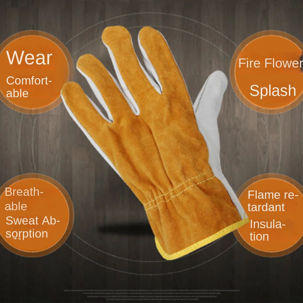 1 Pair Security Protection Welding Gloves Soft Leather Labor Protection Leather Work Gloves Durable Safety Welder Gloves