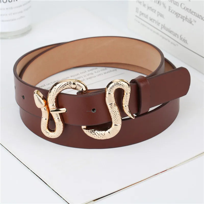 New European and American Style Women's Fashion Snake BucklepuVersatile Simple Belt for Jeans and Suits for Women