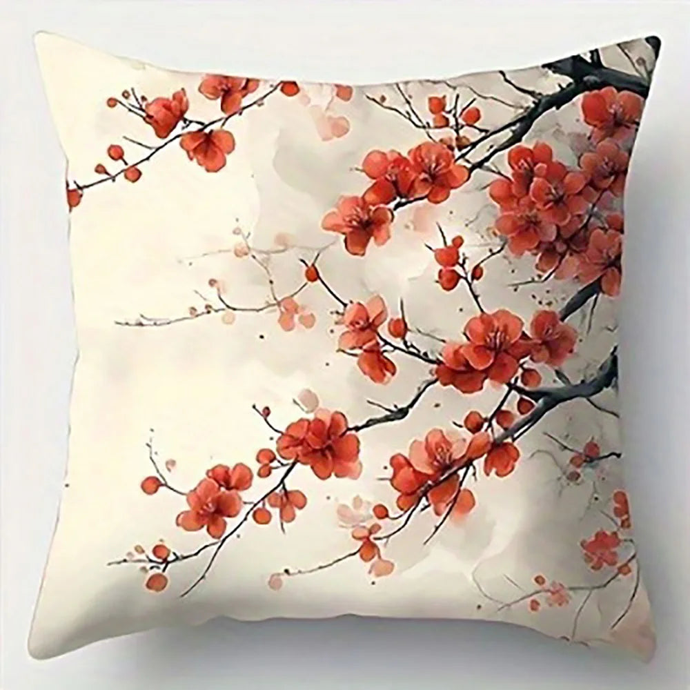 Blooming Plum Blossoms on Mountain SceneSuitable for sofa car bedroom decorative cushion cover pillow cover