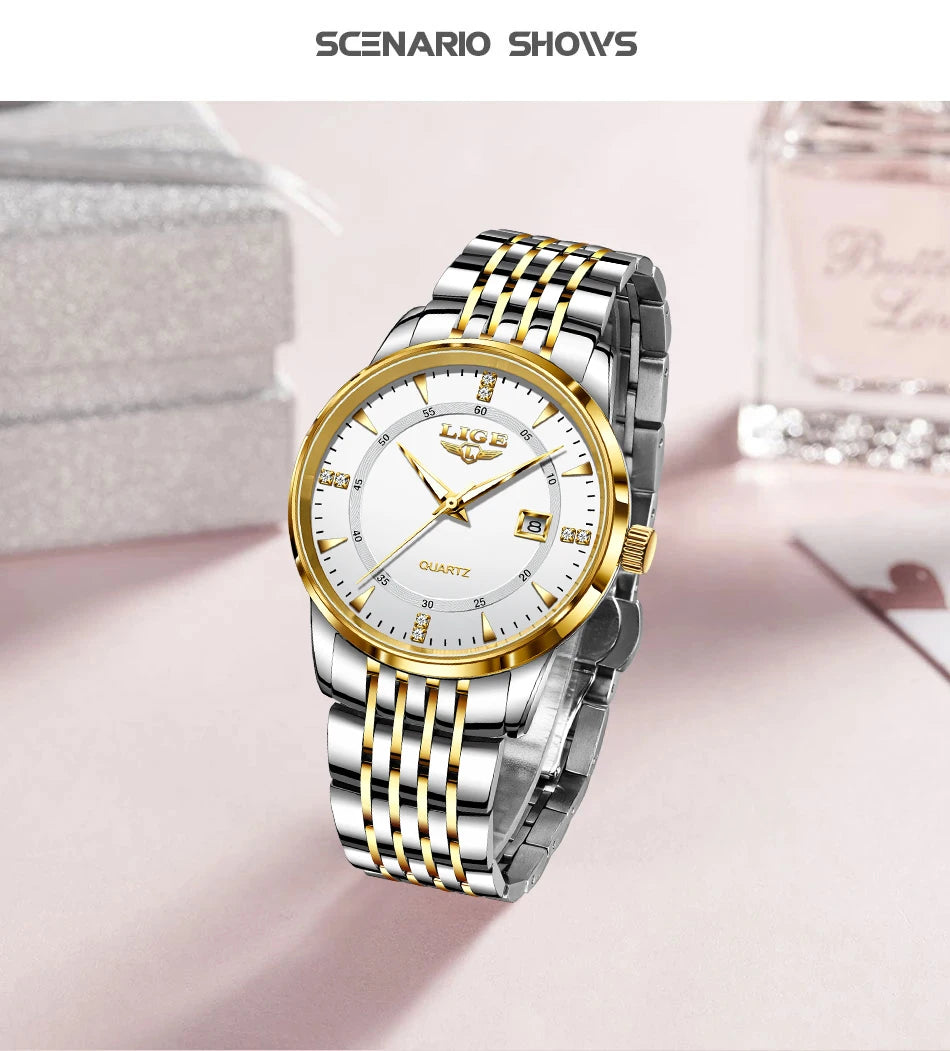 LIGE New Waterproof Watches Women Fashion Women's Bracelet Watch Top Brand Luxury Date Quartz Watch for Women Relogio Feminino