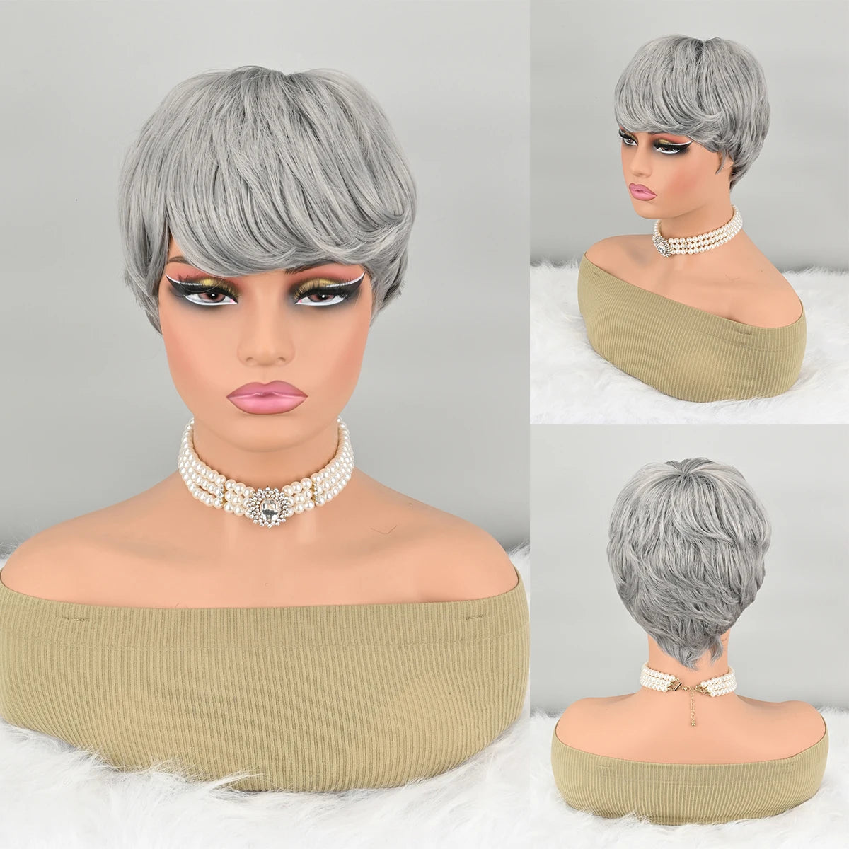 Grey Curly Pixie Wig