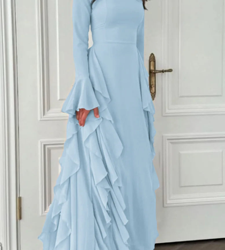 Elegant Party Women's Dresses Casual High Waisted Solid Color Design Flared Sleeves Dress Womens Clothing Outfits Dress