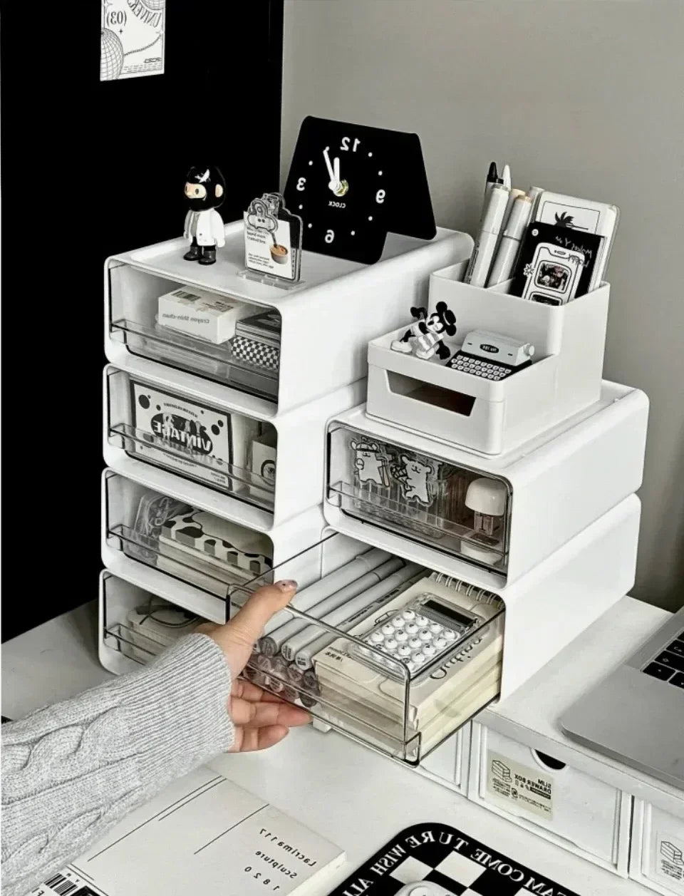 Desktop Organizer Drawer Makeup Storage Box Stationery Finishing Organizer Box Dormitory Desktop Organizer Cabinet  Dustproof