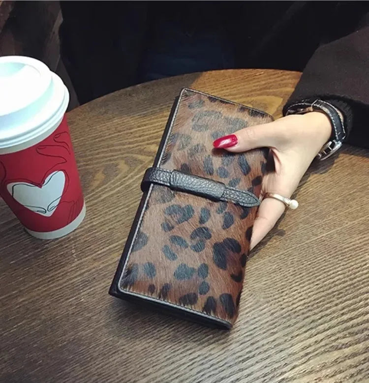 Luxury Designer Wallets For Women High Quality Genuine Leather Leopard Black Clutch Purse 2025 Trend Fashion Long Card Holder