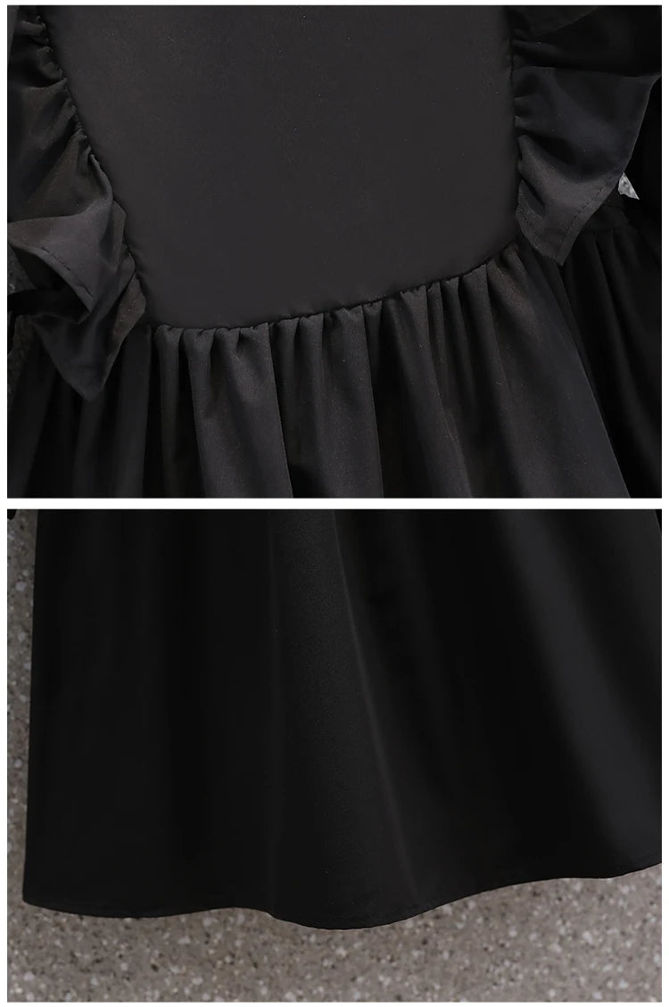 Plus Size Dresses Women Autumn New Arrivals Long Puff Sleeve Black V Neck A Line Dress Large Size Women Clothing Dress