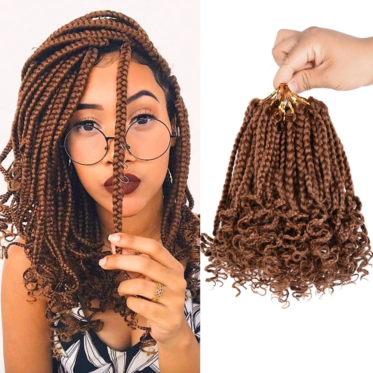 Pre-Looped Box Braids – Soft, Natural Look with Curly Ends