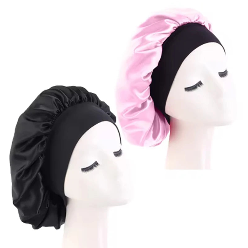 Gorros de satén lisos para mujer, con ala ancha, para dormir, bañarse, gorro unisex, con banda elástica, para el cuidado del cabello