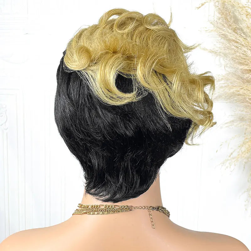 Cheap Pixie Cut Wigs Human Hair Short Human Hair Wigs for Women Full Machine Wig Ombre Highlight 1B/27 Short Wigs On Sale