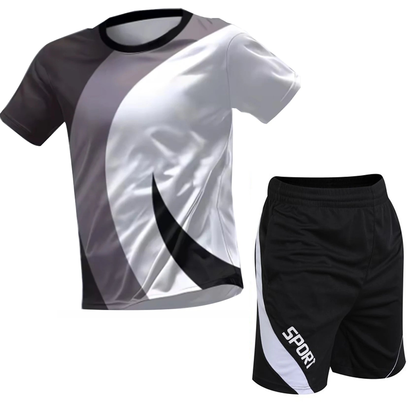 2025 New Hot selling Outdoor Running Sports Set Breathable Quick drying Short sleeved Shorts Fitness Casual Clothing 3D Set