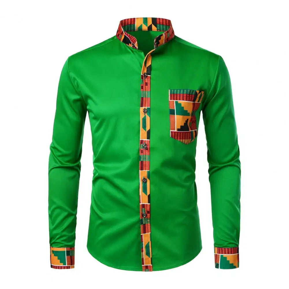 Autumn/winter New Casual Men's Checkered Shirt Splice Men's Long Sleeve Shirt
