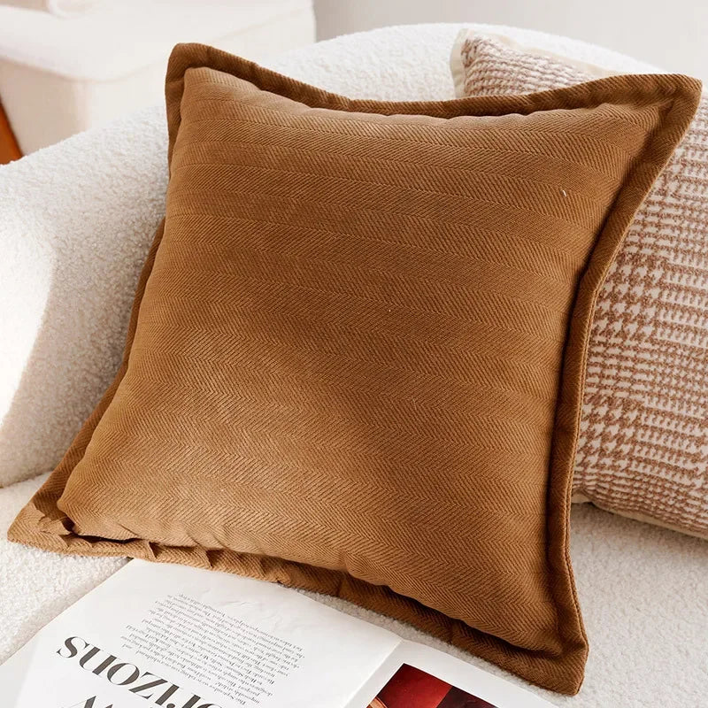 Pillow Cover in Cream Color, Retro Style, Brown French Sofa Waist Cushion Cover 45x45cm Pillowcase