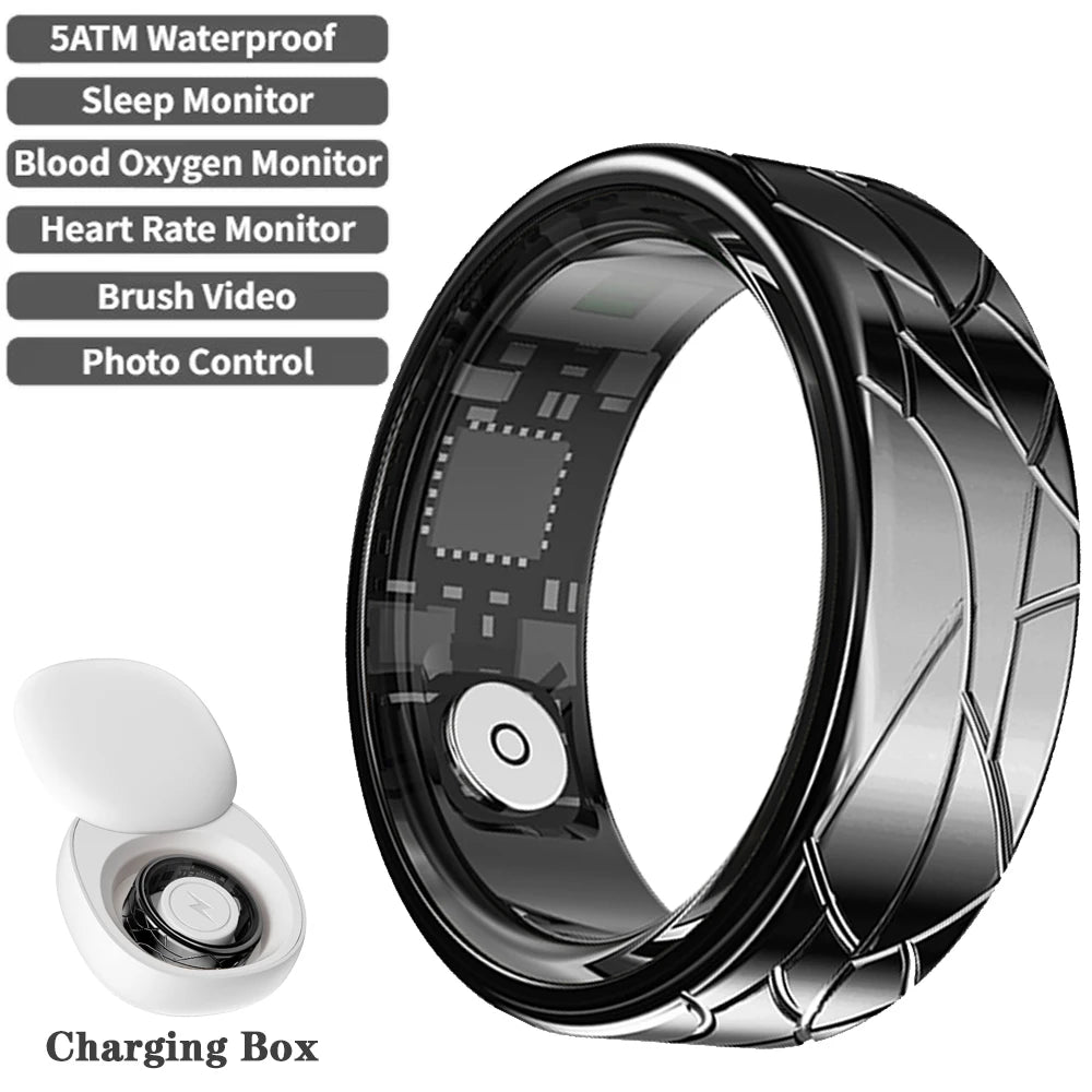 For  Pattern Smart Ring for Men Women Health Sleep Monitor Heart Rate Waterproof Multi-Sport  Couple SmartRing Gold