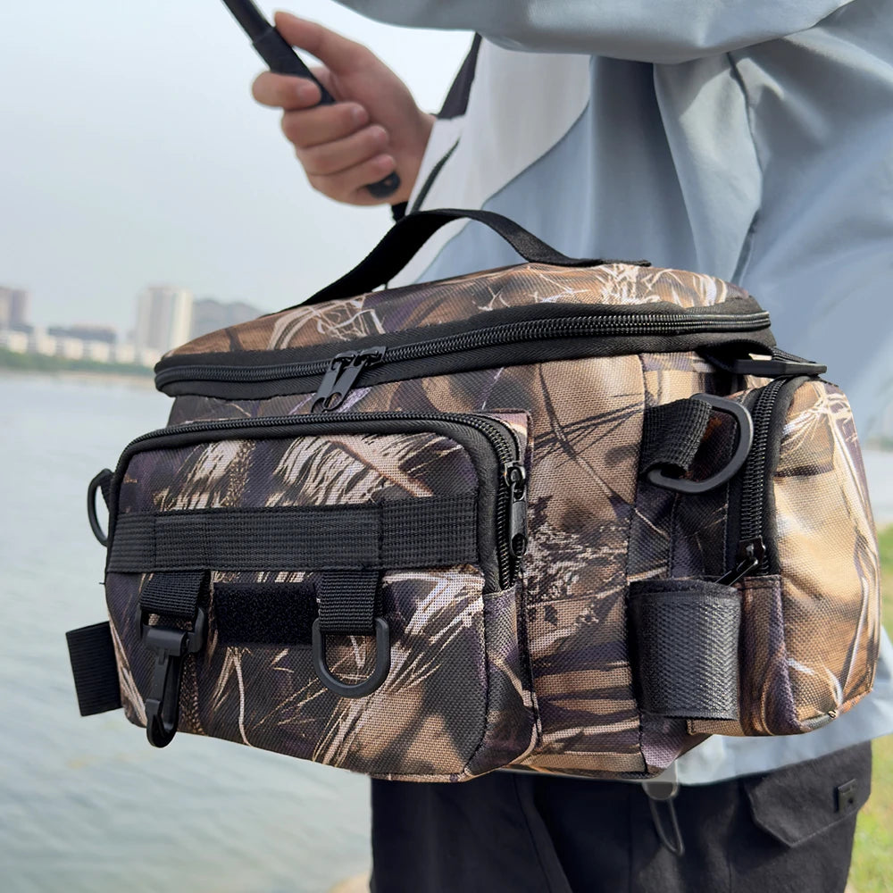 Mochila de pesca, caja de señuelos, bolsa de almacenamiento de aparejos, riñonera para hombres, mochila de pesca con mosca con soporte para caña, bolsa de hombro.