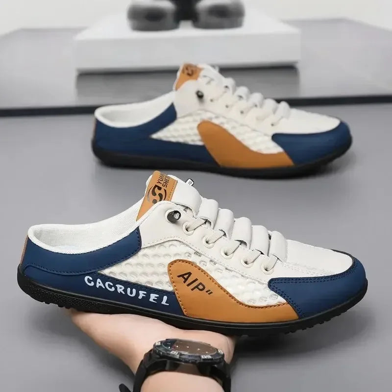 Men's Half Slippers Fashion Outdoor Casual Shoes for Men Walking Flats Soft Sole Support Slipper Mesh Breathable Slip-On Loafers