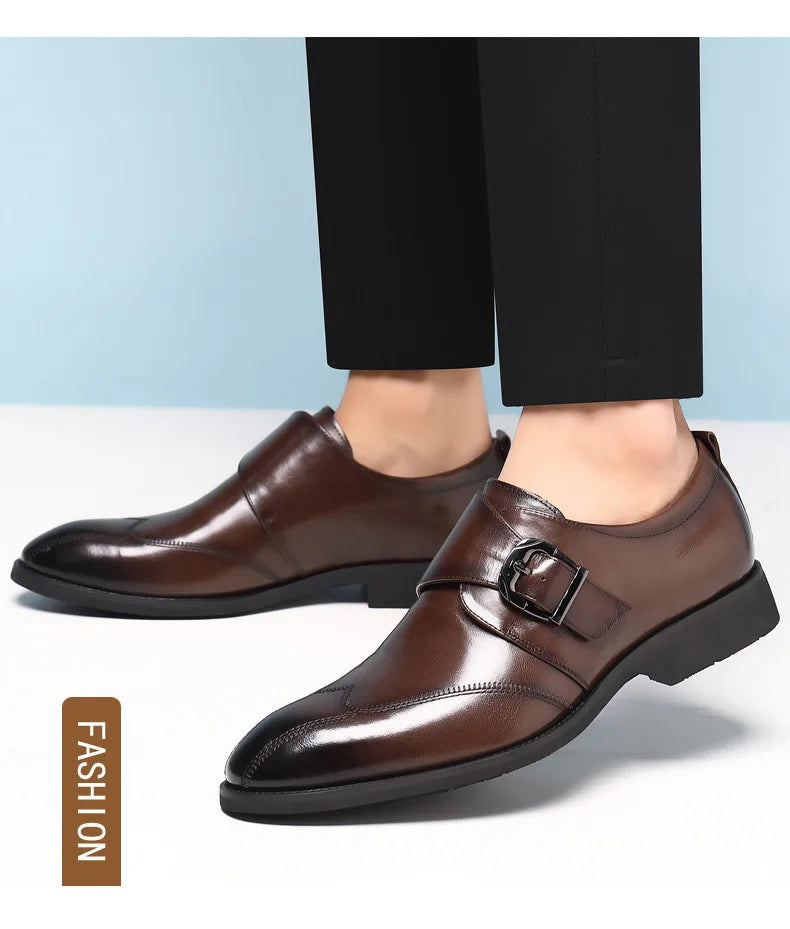 Zapatos de vestir de negocios para hombre con cierre, zapatos de cuero formales para hombre, calzado Oxford, mocasines Oxford de cuero de alta calidad para hombre
