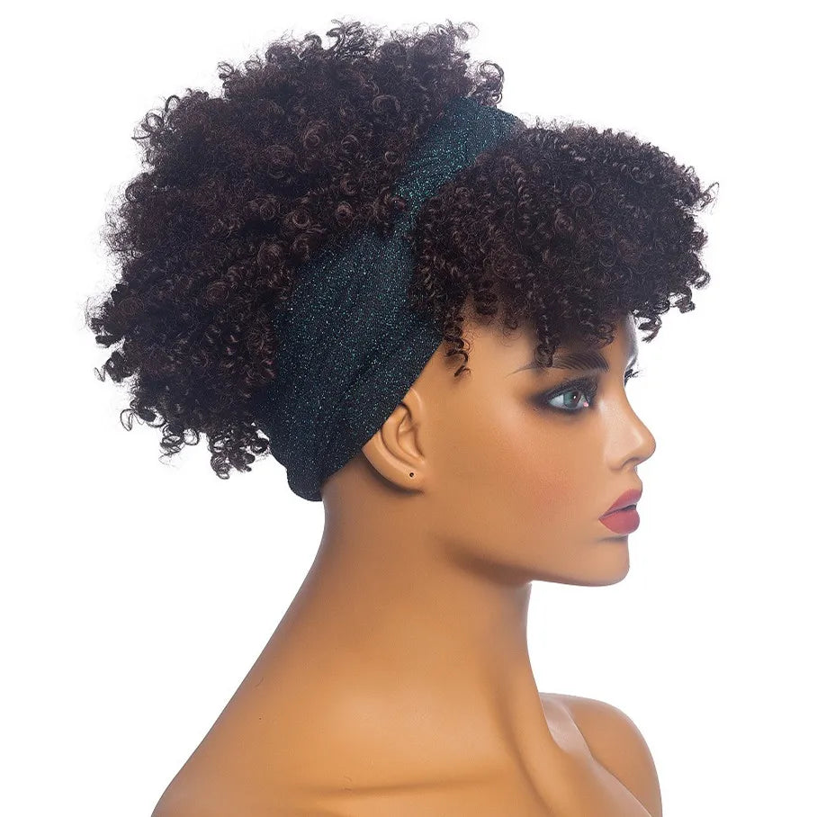 Headband Wigs for Women Synthetic Hair Kinky Curly Wigs With Scarf Natural Short Afro Wig for Black Woman False Hair Woman Wigs