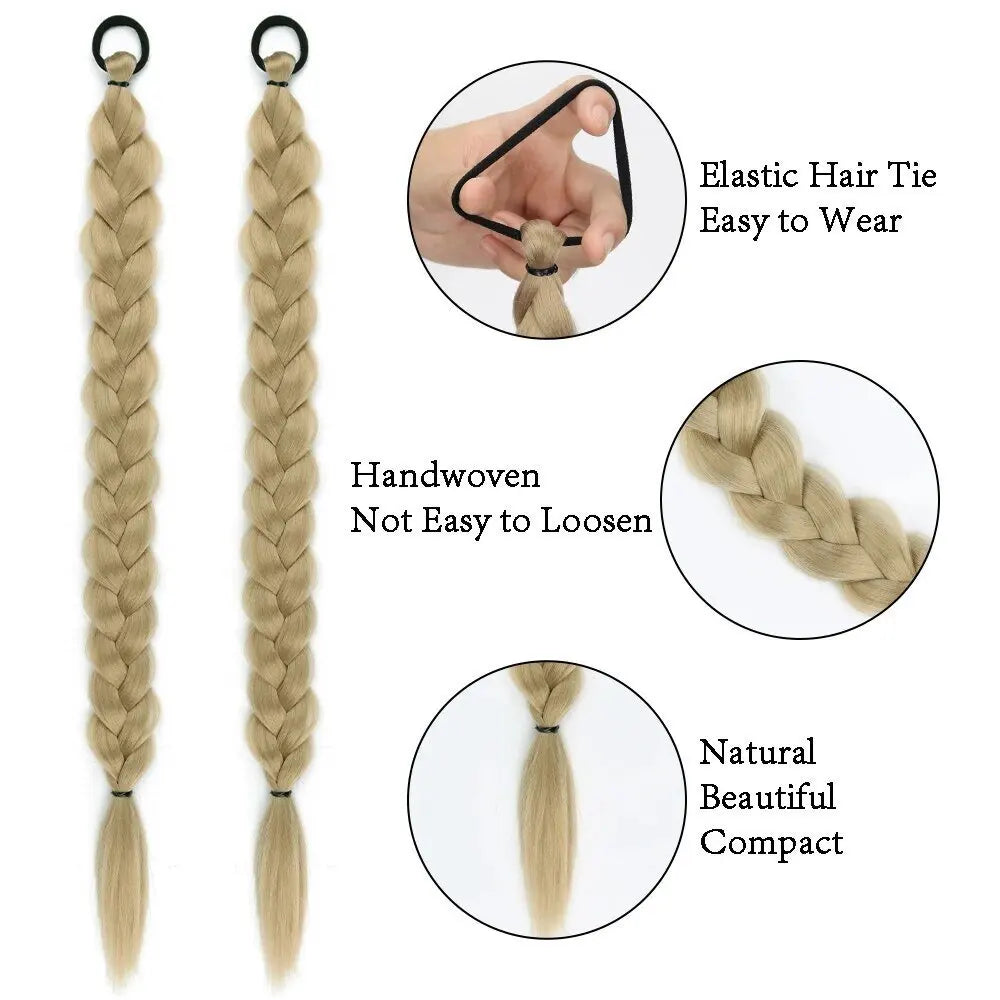Synthetic 24inch hair extension wig ponytail with hair extensions Long Braided Ponytail Hair Accessories Christmas