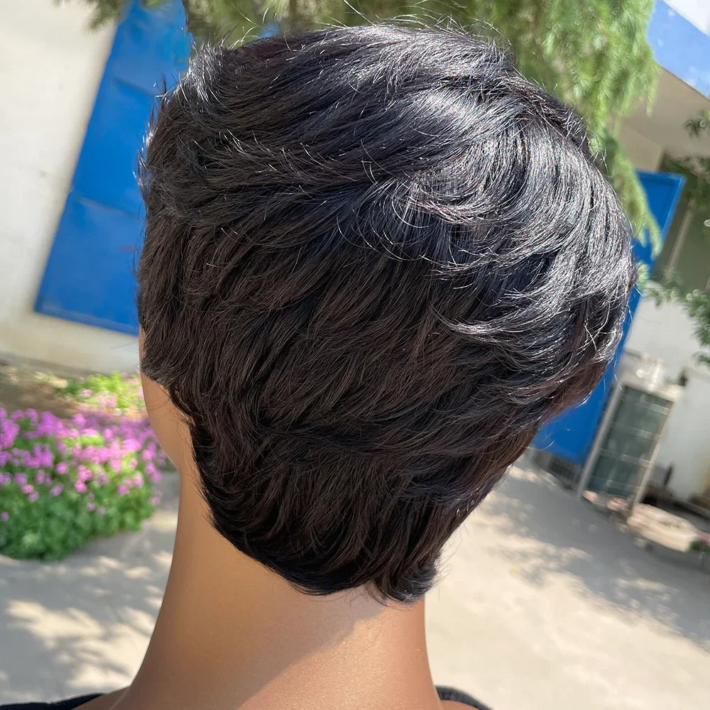 Pelucas de corte pixie Pelucas de cabello humano Peluca corta de corte pixie de cabello humano para mujeres negras Pelucas hechas a máquina con flequillo