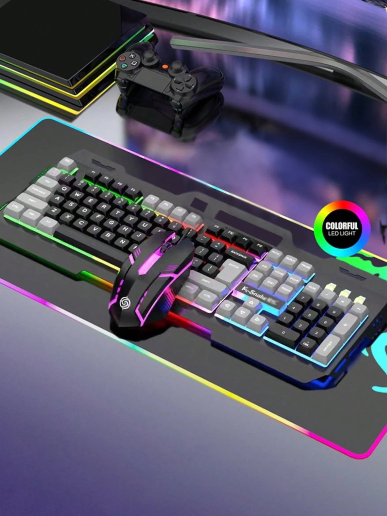 Glow-tastatur og -mussett