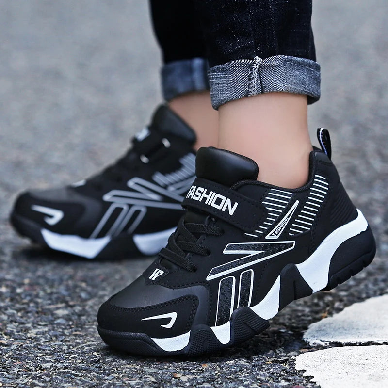 Kids Platform Sneakers Anti-Slip Chunky Sole Casual Shoes for Boys Girls 3-12 Years Cushioned Insole School Black Walking Shoes