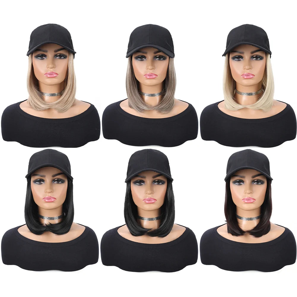 Fashion Hat Hair Extensions Ladies Wigs Hats Connected Head Cover Synthetic Peaked Cap Wig For Women