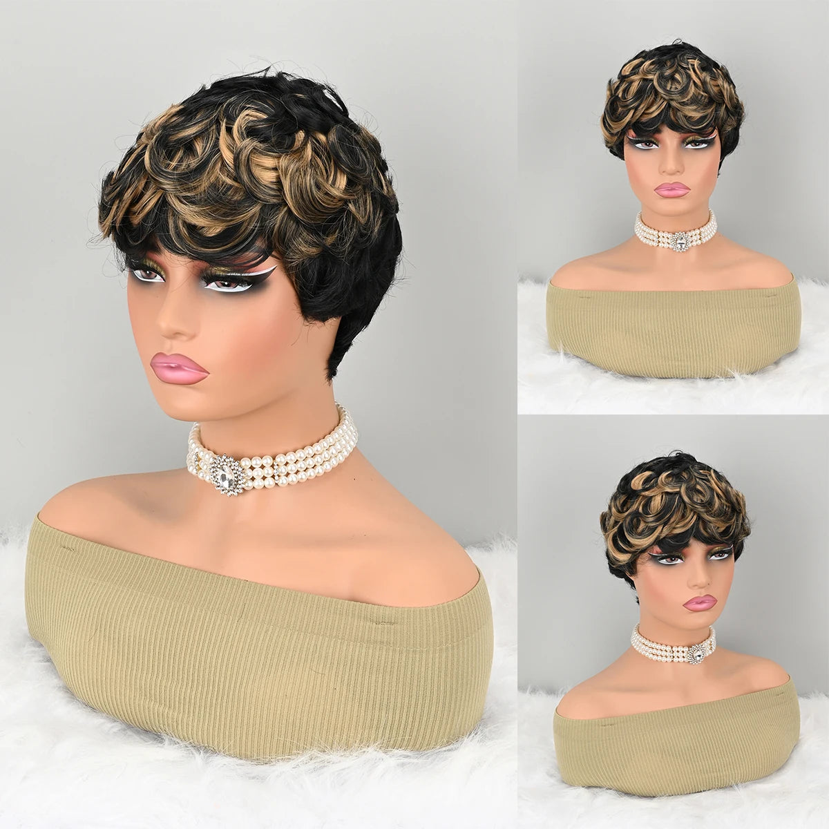 Short Pixie Wigs Short Brown Black Curly Pixie Wigs Synthetic Hair Wigs  Natural Wavy Brown Black Pixie Cut Wig