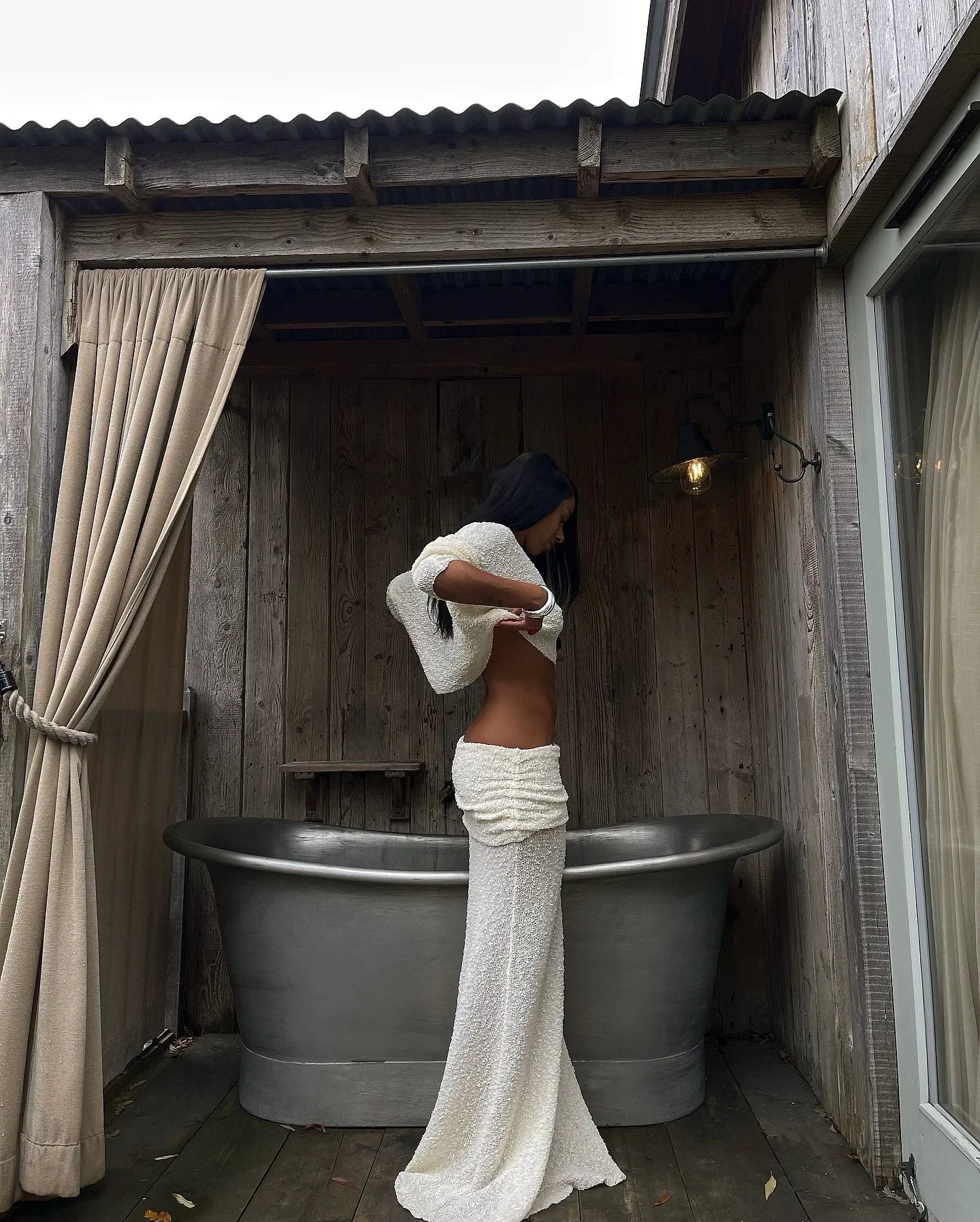 Knitted Skirt Set Women's Summer Off-Shoulder Long Sleeve Cropped Top Slim See-through Pleated Skirt Female Skirt Set