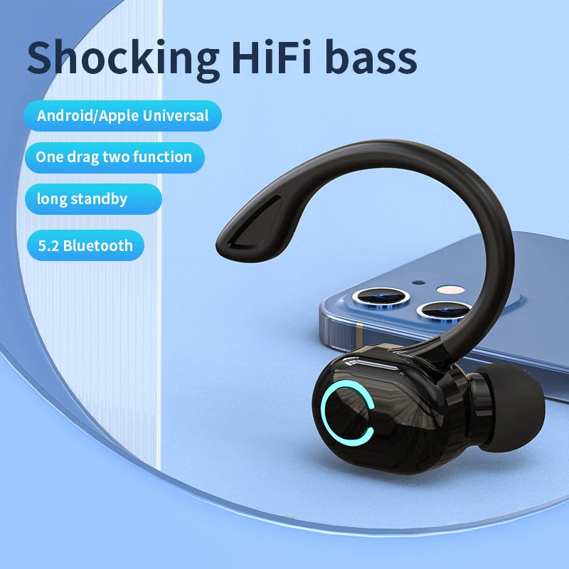 Auriculares inalámbricos Bluetooth graves HIFI con micrófono HD, tipo gancho para la oreja, auriculares con cancelación de ruido, resistentes al agua, para juegos y deportes