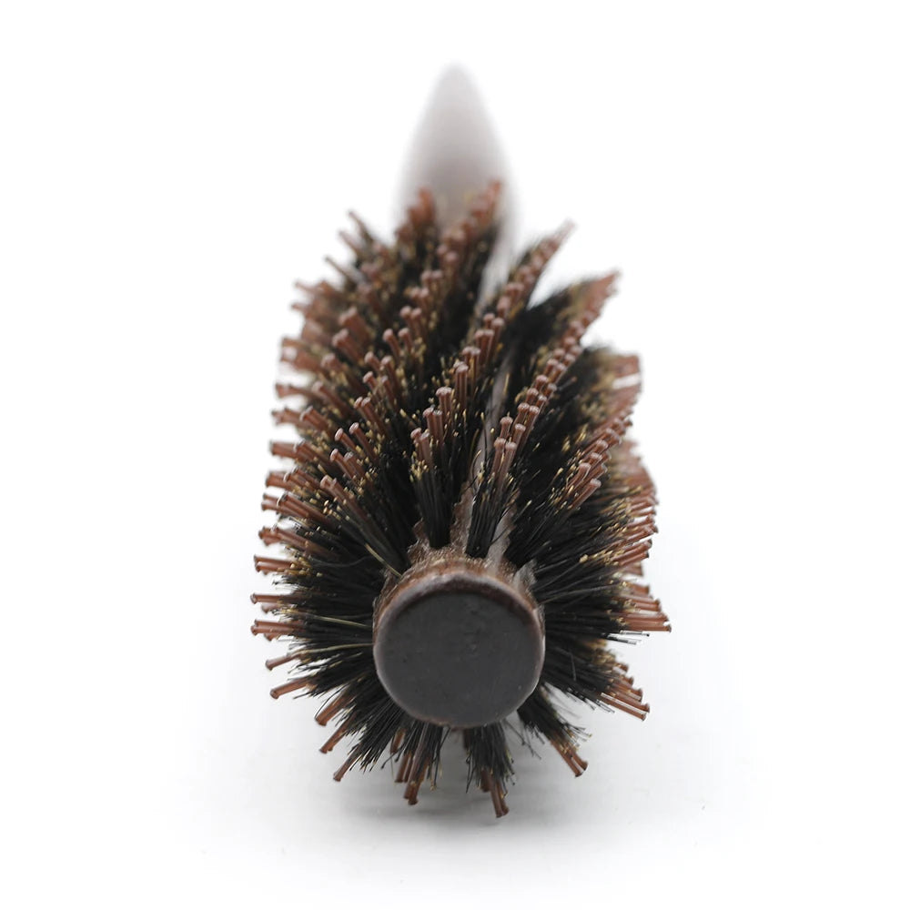 Brosse à cheveux ronde à manche en bois, peigne droit en sergé, poils de sanglier, outil de coiffure