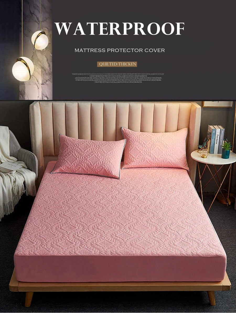 Quilted Waterproof Mattress Protector Cover Elastic Fitted Sheet Style Double Bed Protection Pad Twin Queen King 140 160x200cm